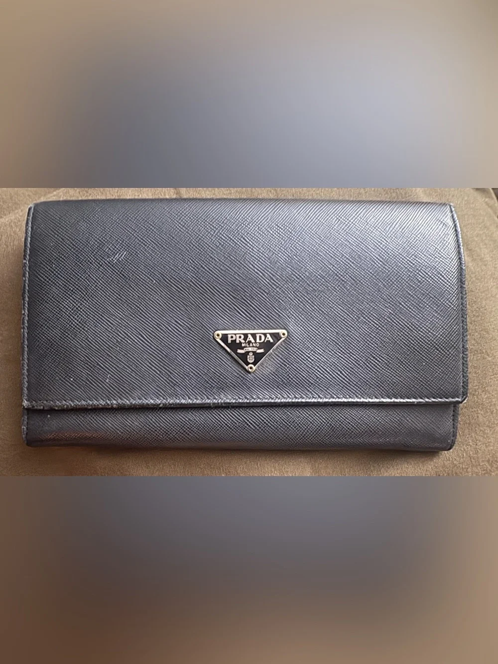 Authentic Prada Black Saffiano Leather Wallet with unbranded Silver Chain